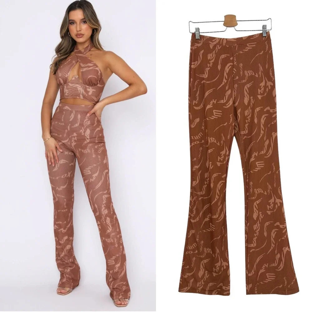 White‎ Fox Boutique Find My Own Way Pants Cappuccino Whirl Print Medium